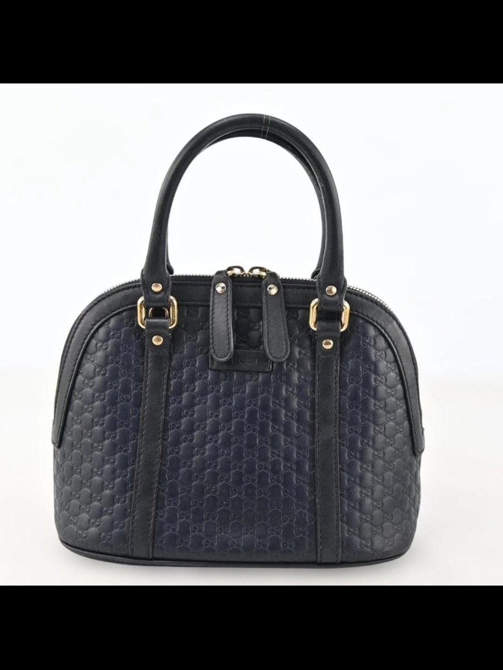 Gucci Navy and Black Embossed GG Dome Satchel